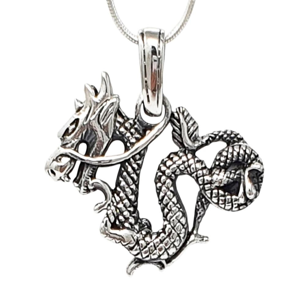 Sterling Silver 3D Chinese Dragon Pendant for mens