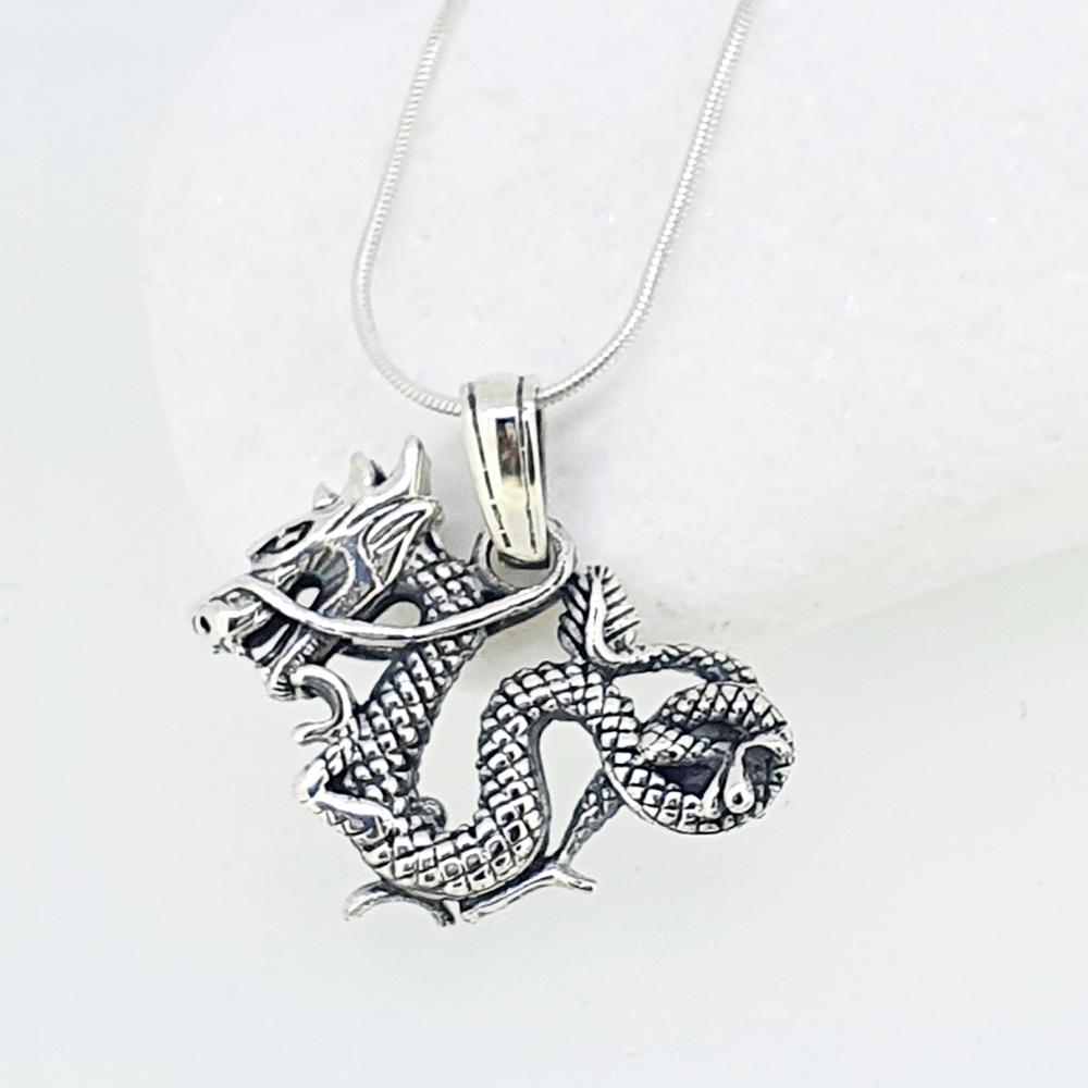 Sterling Silver 3D Chinese Dragon Pendant for mens