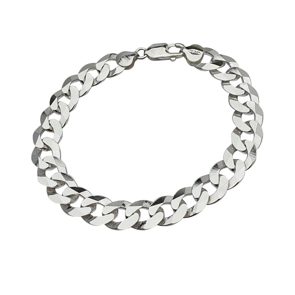 Men's Silver Bracelet 10.5mm Diamond Cut Silver Curb Chain Bracelet For Men