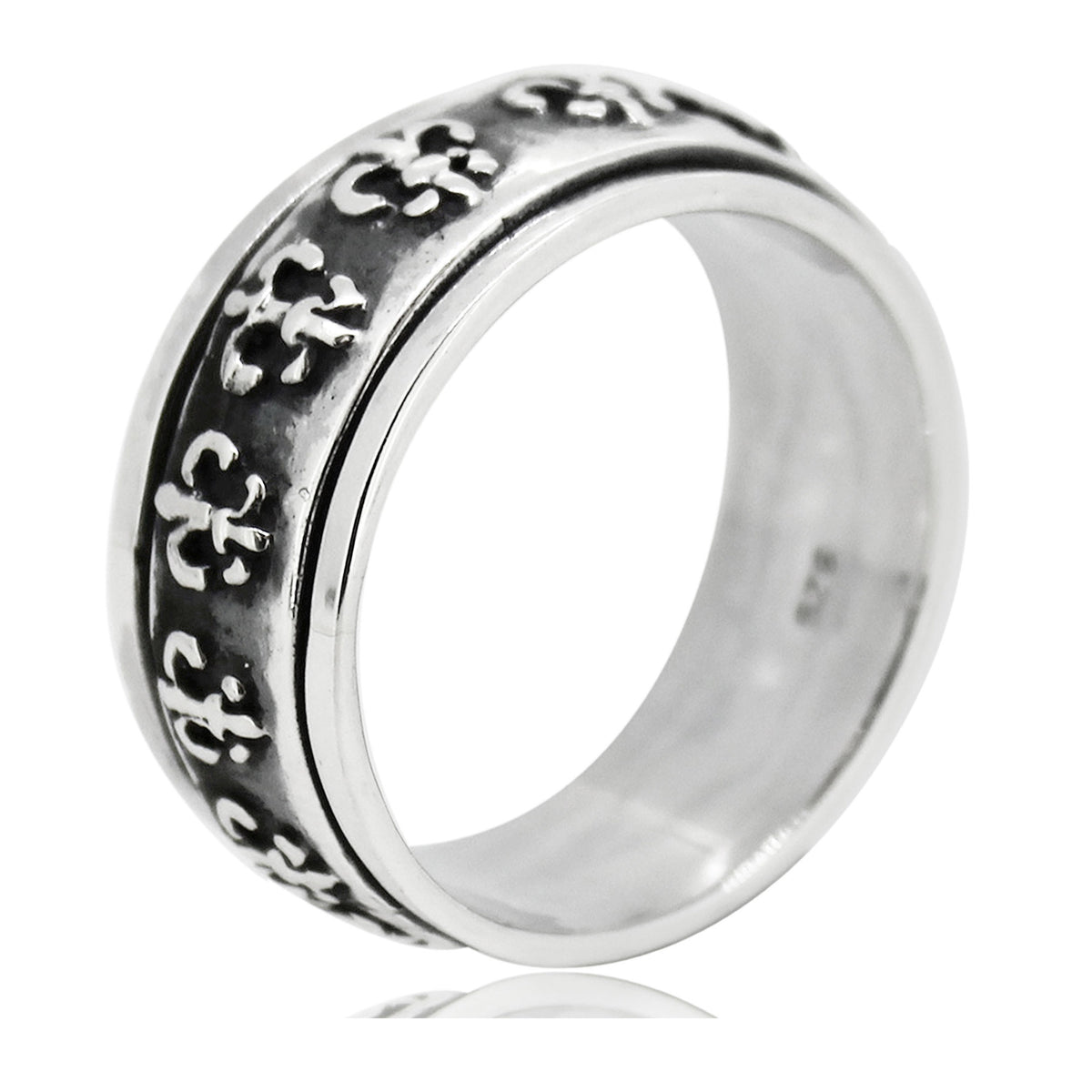 Men's Women's Spinning/Spin/Spinner Ring Fleur-de-lis 10MM Band Finger Ring Solid 925 Sterling Silver