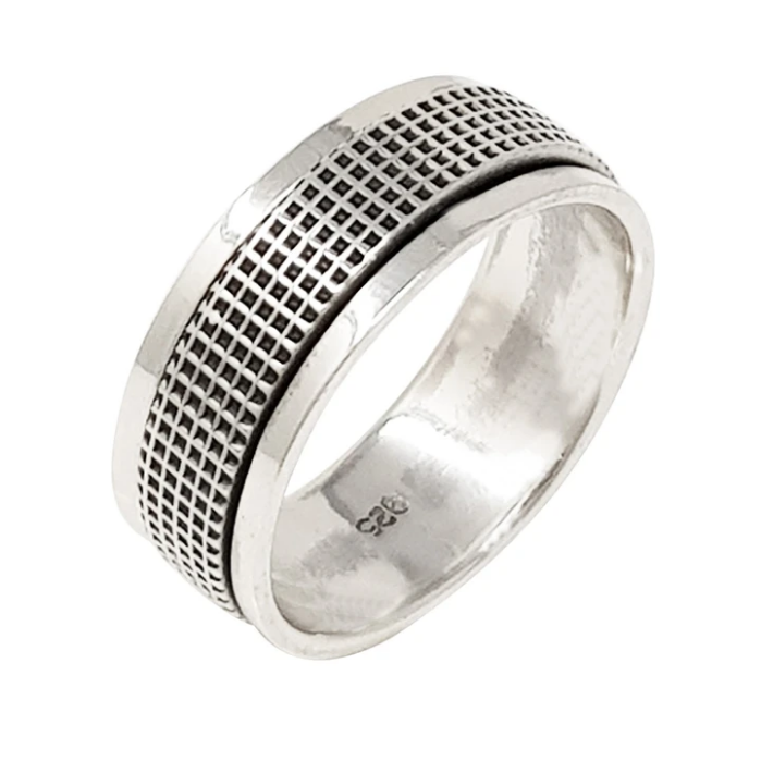 grid lines sterling silver spinning ring for men and women