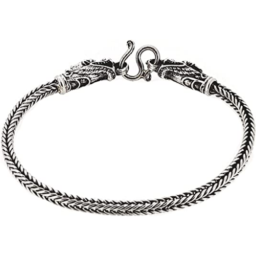 Sterling Silver Chain Bracelet With Dragon Design BikerJewellery