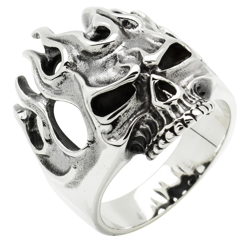 Buy Antiqued Silver Tone Stainless Steel Grinning Skull Ring Online - INOX  Jewelry - Inox Jewelry India