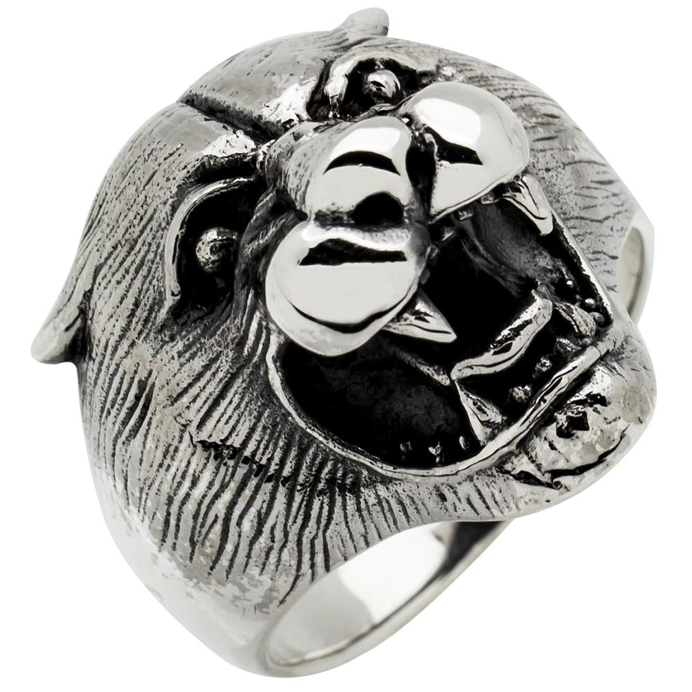 Mens sterling silver lion head clearance ring