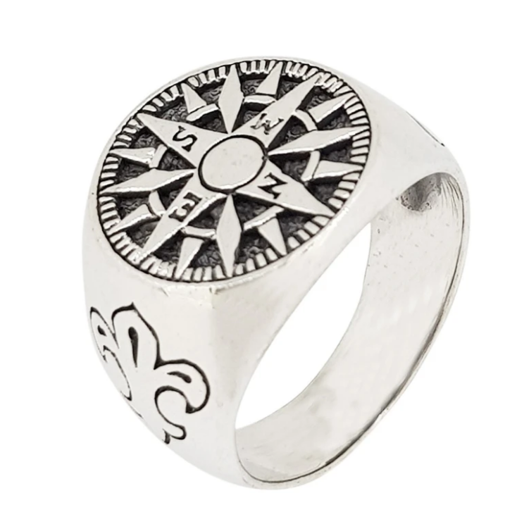 sterling silver compass ring for men and women